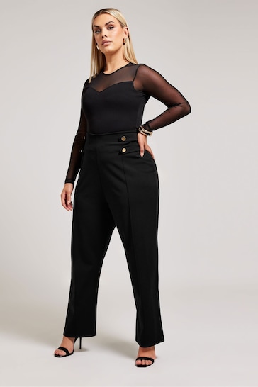 Yours Curve Black London Button Tab Trousers