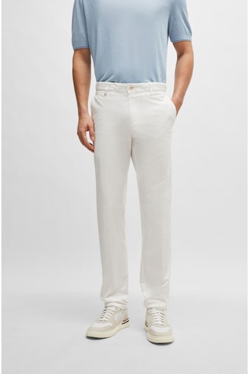 BOSS White Slim Fit Stretch Cotton Trousers