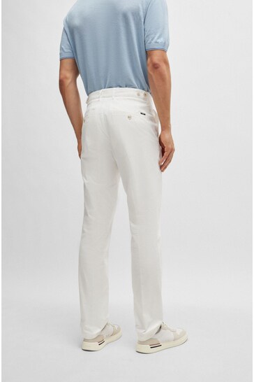BOSS White Slim Fit Stretch Cotton Trousers