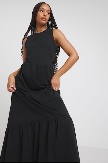 Simply Be Tiered Cotton Maxi Black Dress