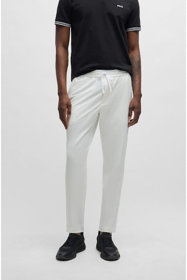 BOSS White Tapered Fit Stretch Cuffed Chino Trousers