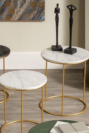 Pacific White Set of 2 Milly Marble Tables with Gold Frame