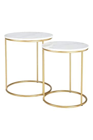 Pacific White Set of 2 Milly Marble Tables with Gold Frame