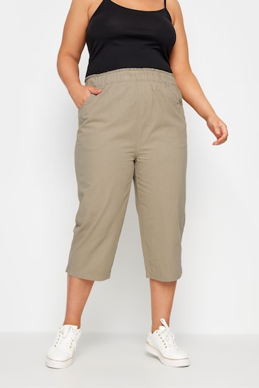Yours Curve Natural Cool Cotton Cropped Trousers