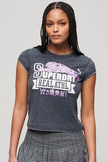 Superdry Blue Varsity Burnout T-Shirt