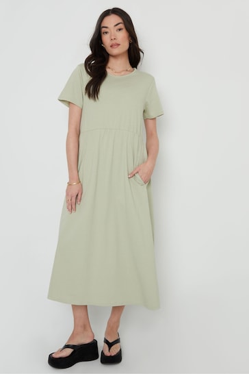 Threadbare Green Cotton Smock Style Midi Dress