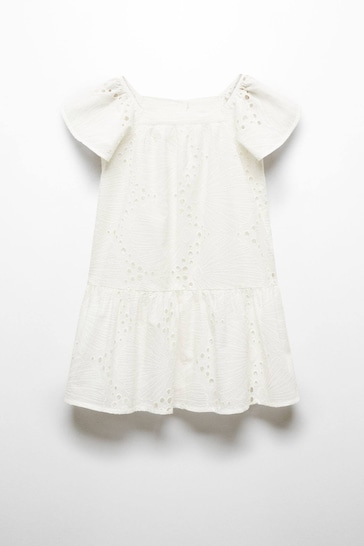 Mango Embroidered Openwork White Dress