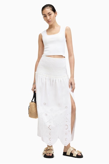 AllSaints White Alex Embroidered Skirt
