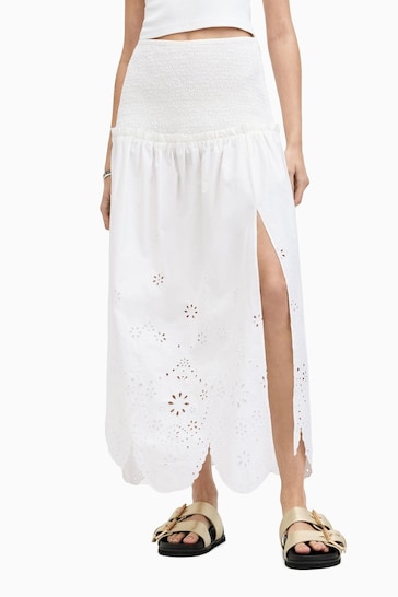 AllSaints White Alex Embroidered Skirt