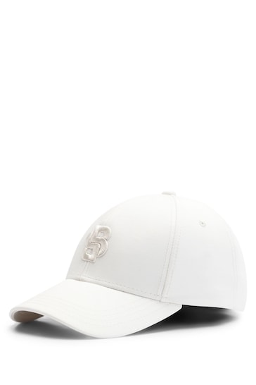 BOSS White Cotton-Blend Cap With Embroidered Double Monogram