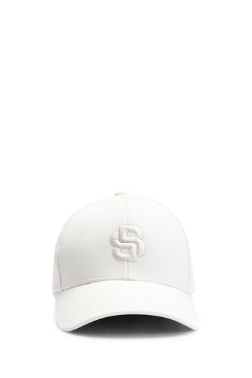 BOSS White Cotton-Blend Cap With Embroidered Double Monogram