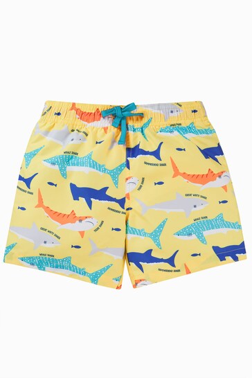 Frugi Yellow Shark Print Chlorine Safe Swimming Shorts