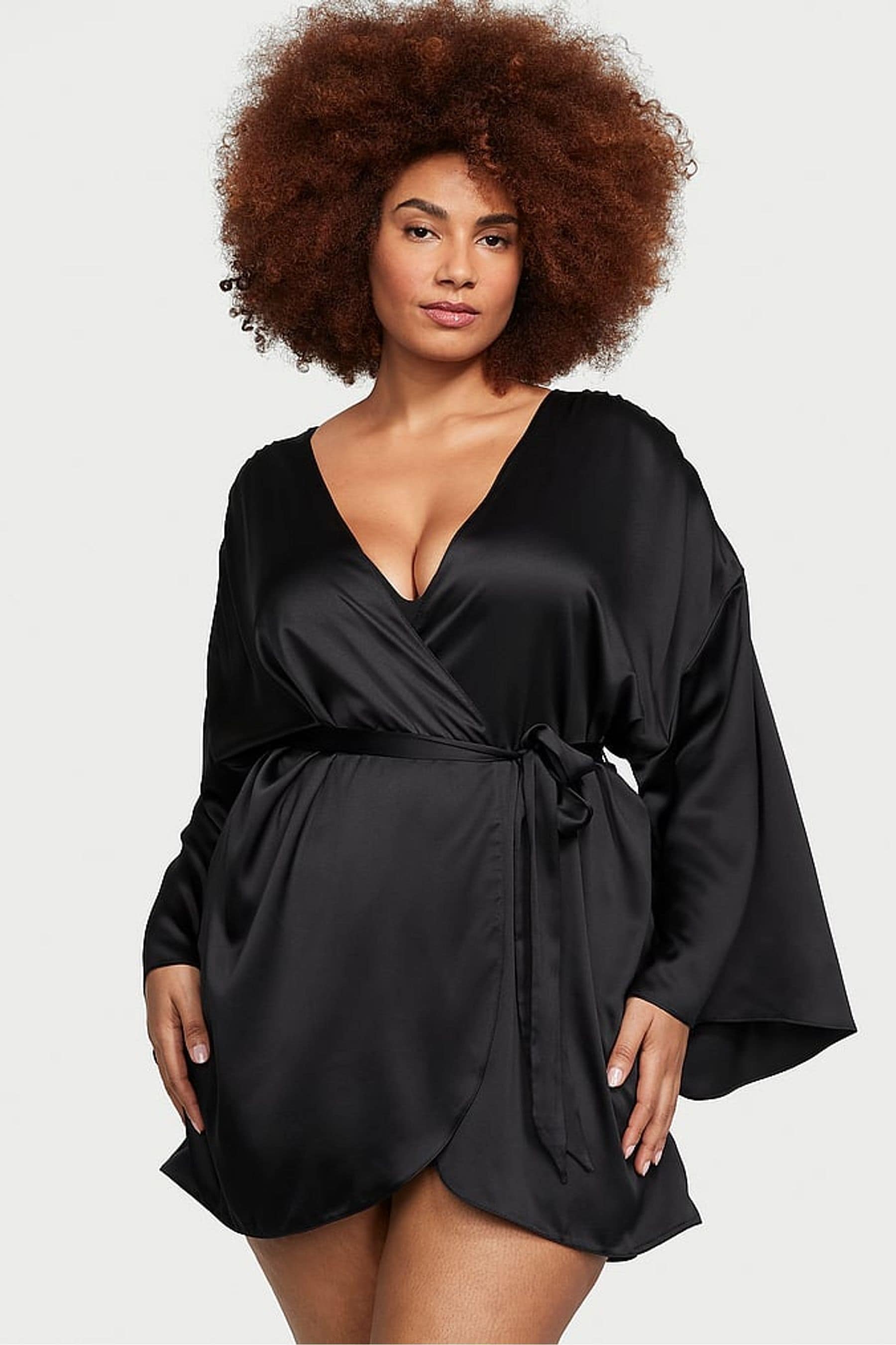 Buy Victoria s Secret Black Satin Short Robe from the Next UK online shop