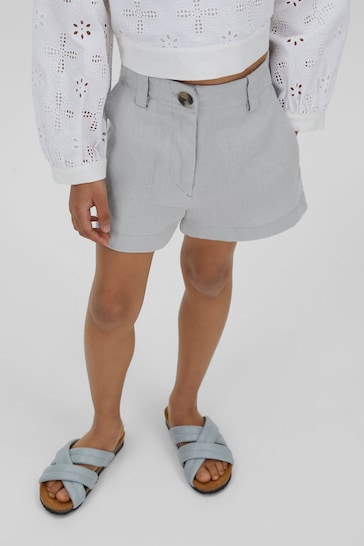 Reiss Blue Dani Senior Linen Loose Fit Shorts