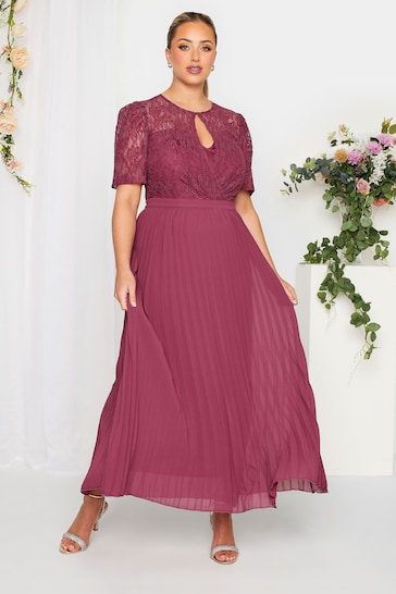 Yours Curve Red London Occasion Lace Puff Sleeve Pleat Maxi Dress