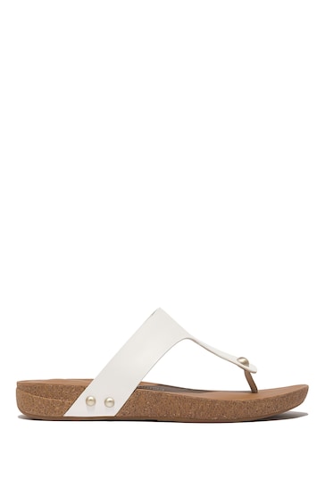 FitFlop iQushion Leather Toe Post White Sandals