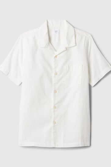 Gap White Short Sleeve Linen Cotton Shirt (4-13yrs)