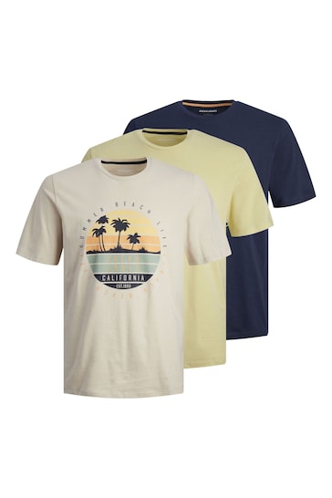 JACK & JONES Grey Short Sleeve Crew Neck Printed T-Shirt 3 Pack