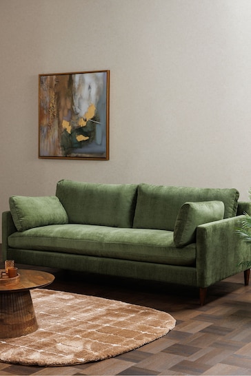 Barker and Stonehouse Olive Green Kaplan Velvet 3 Seater Sofa