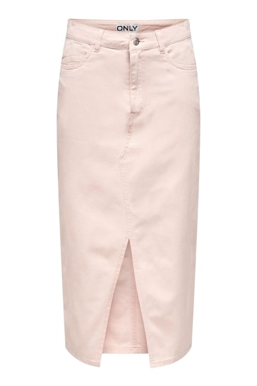 ONLY Pink Petite Denim Midi Skirt With Front Split