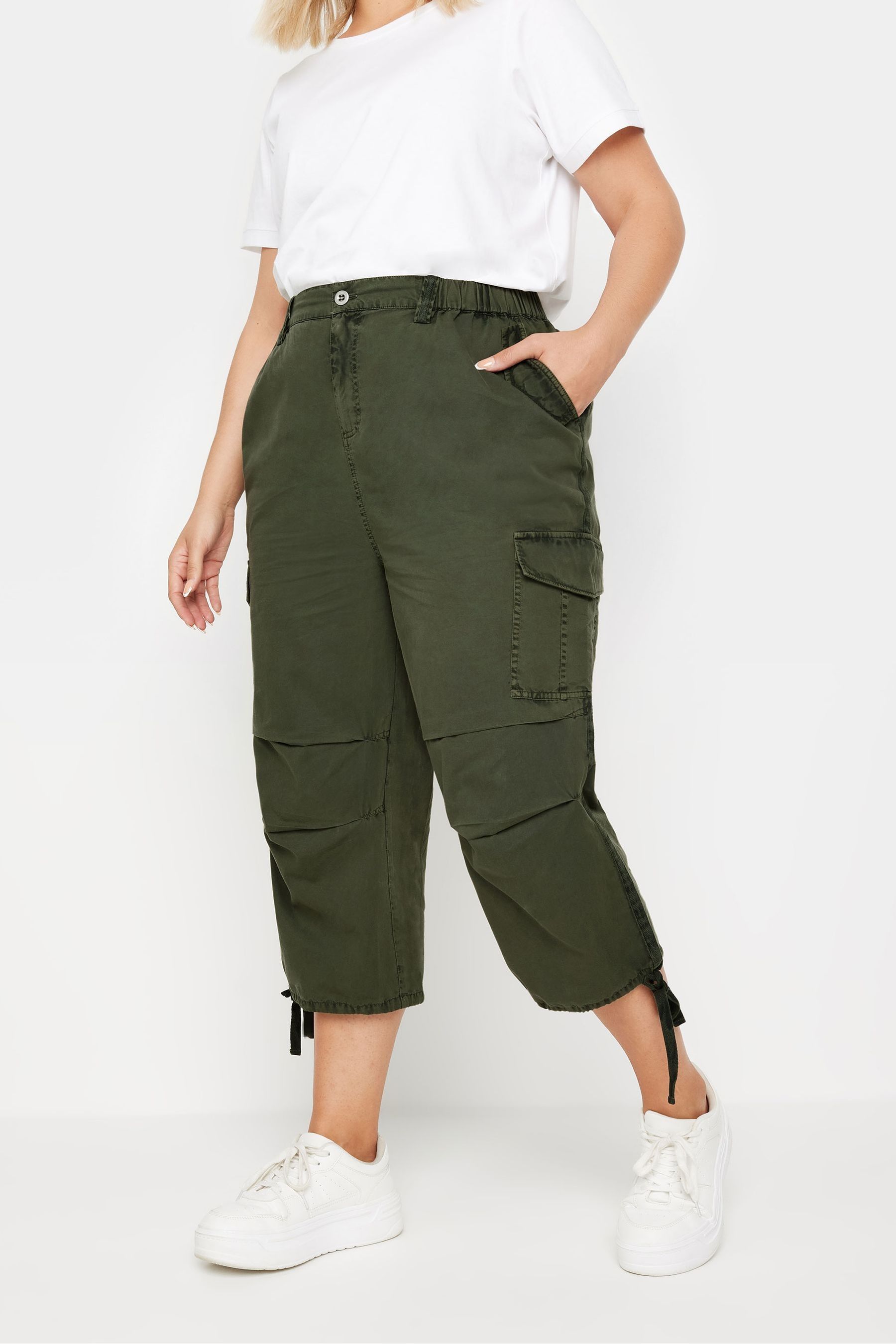 Yours Curve Green Cargo Cropped Trousers