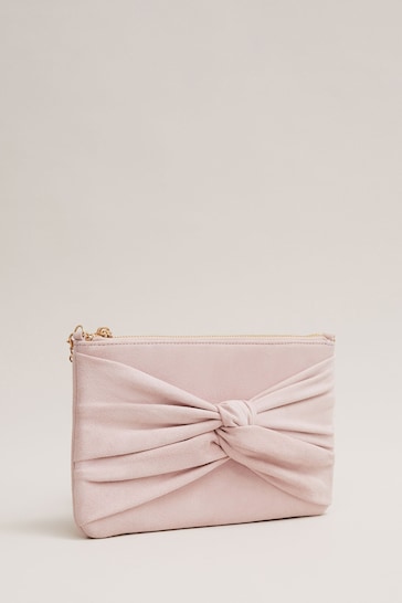 Phase Eight Pink Suede Twist Front Clutch Bag