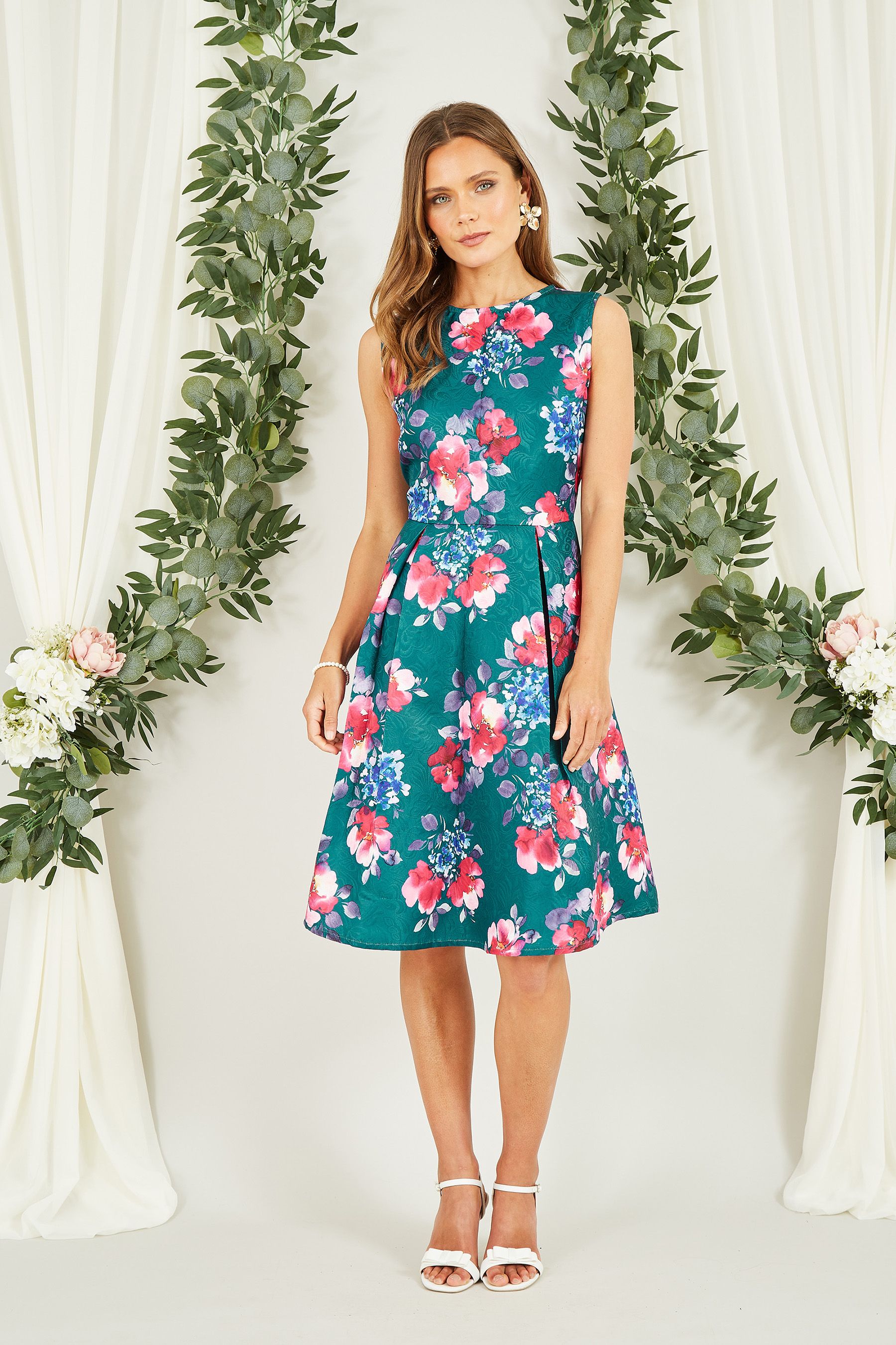 Buy Yumi Green Jacquard Winter Floral Skater Dress from the Next UK online shop
