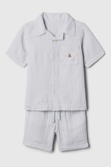 Gap Grey Crinkle Cotton Brannan Bear Shirt and Shorts Set (6mths-5yrs)