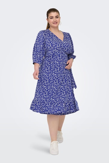ONLY Curve Blue Polka Dot Print Midi Wrap Dress