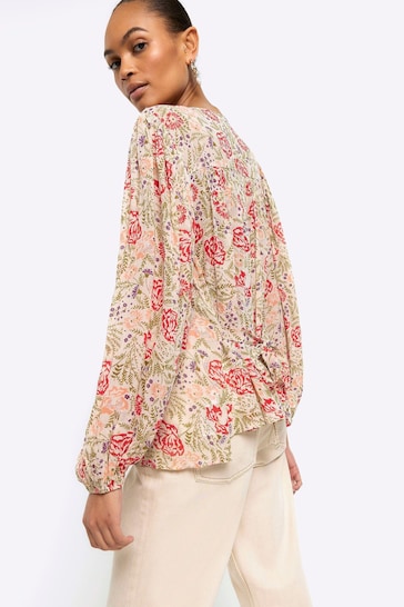 River Island Cream Floral Embroidered Smock Top