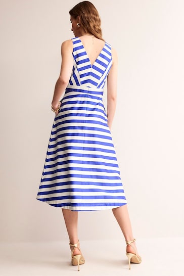 Boden Blue Panelled Stripe Bodice Midi Dress