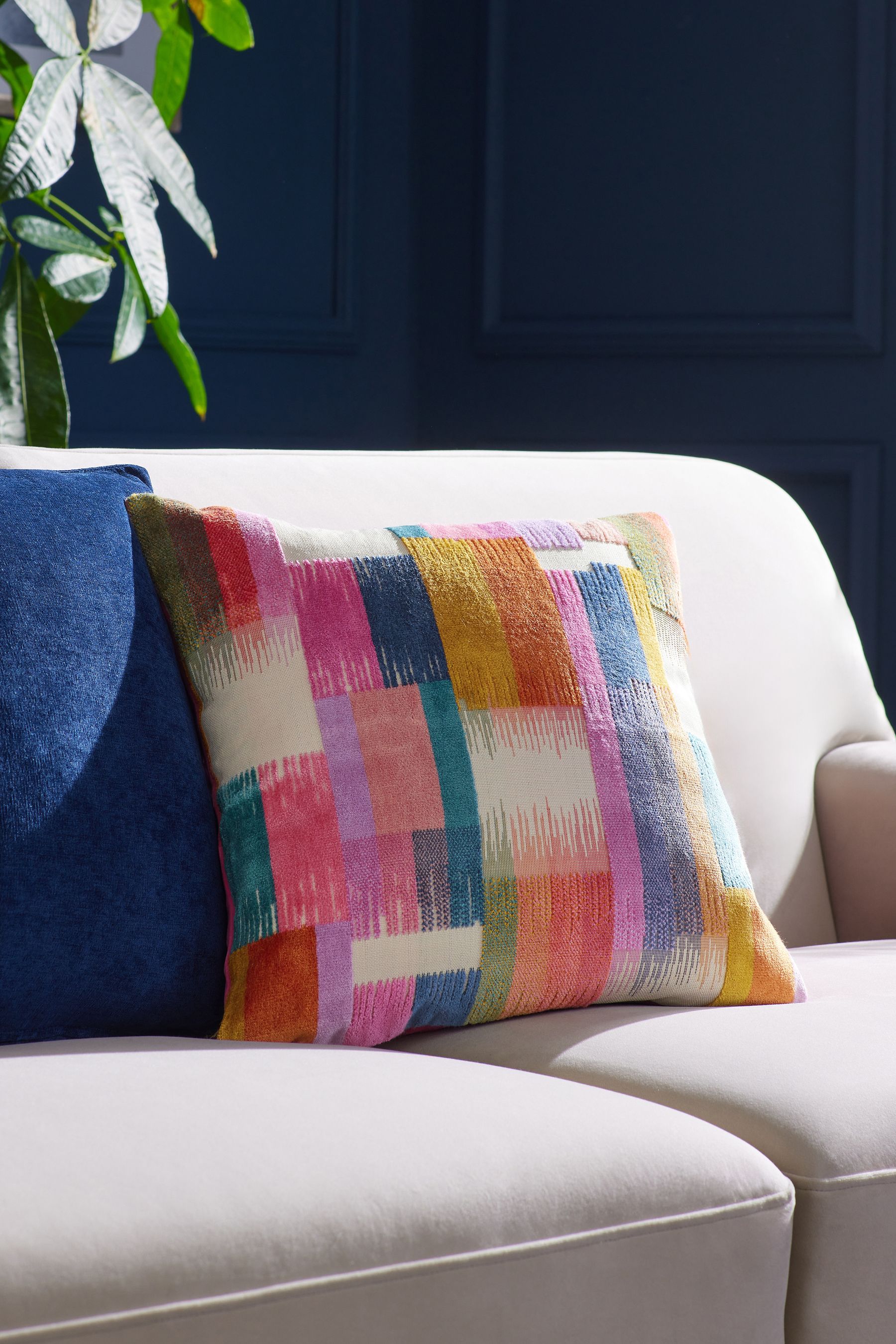 Multi Bright Cut Velvet Retro Etch 43 x 43cm Cushion