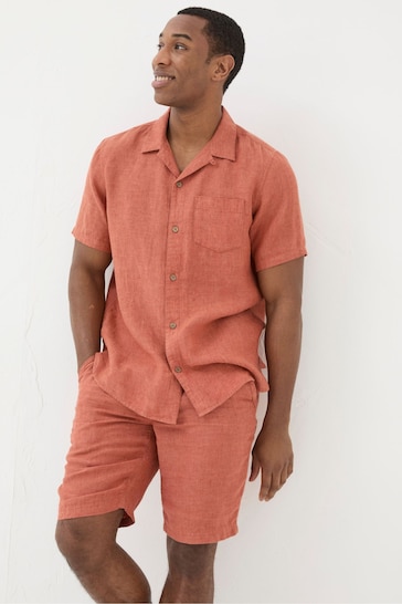 FatFace Orange Short Sleeve Linen Shirt