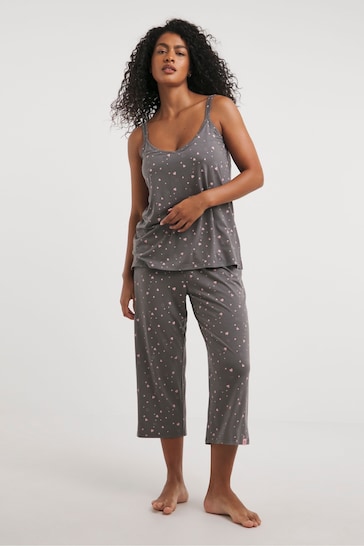 Simply Be Grey Pretty Lounge Fold Top Culottes Set