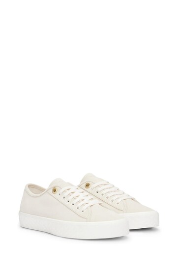 BOSS White Suede Lace Up Trainers With Branded Eyelets
