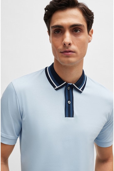 BOSS Blue Contrast Collar Slim Fit Polo Shirt