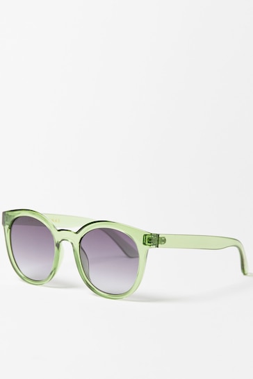 Oliver Bonas Green Preppy Crystal Round Sunglasses