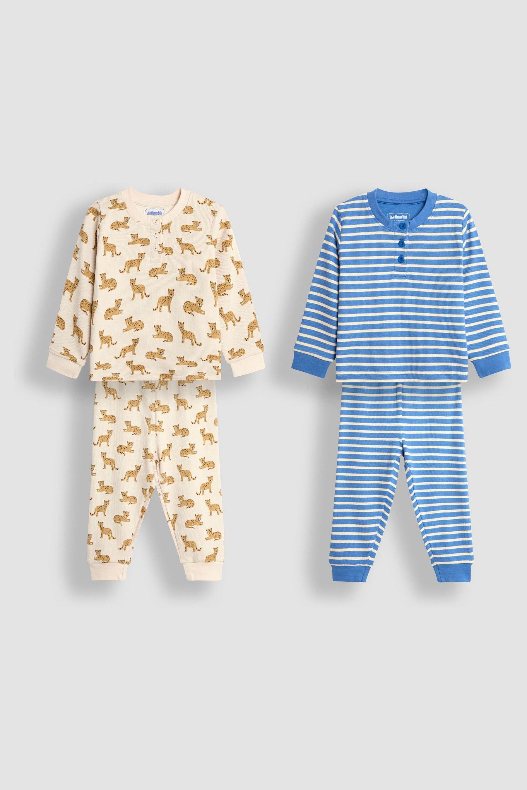 JoJo Maman Bebe Toffee Leopard Rib Pyjamas 2 Pack