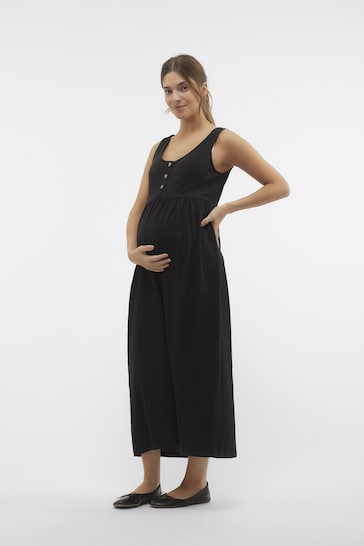 Mamalicious Black Maternity Button Front Maxi Dress With Nursing Function