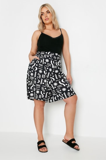 Yours Curve Black Abstract Print Jersey Pull On Shorts