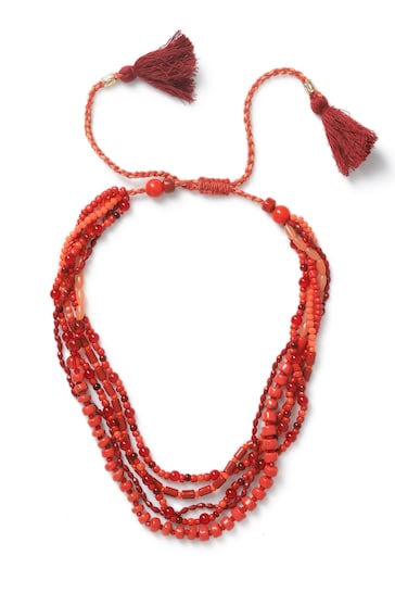 Aela Red Multi Collar Bead Necklace