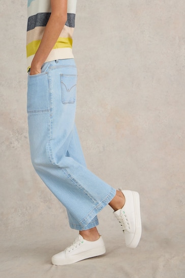 White Stuff Blue Tia Wide Leg Crop Jeans