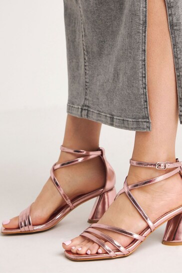 Simply Be Pink Cross-Over Front Strap Cylindrical Heels In Wide Fit