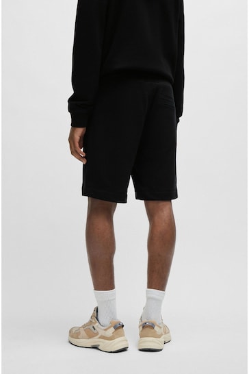 BOSS Black Cotton-Terry Regular-Fit Shorts With Logo Badge