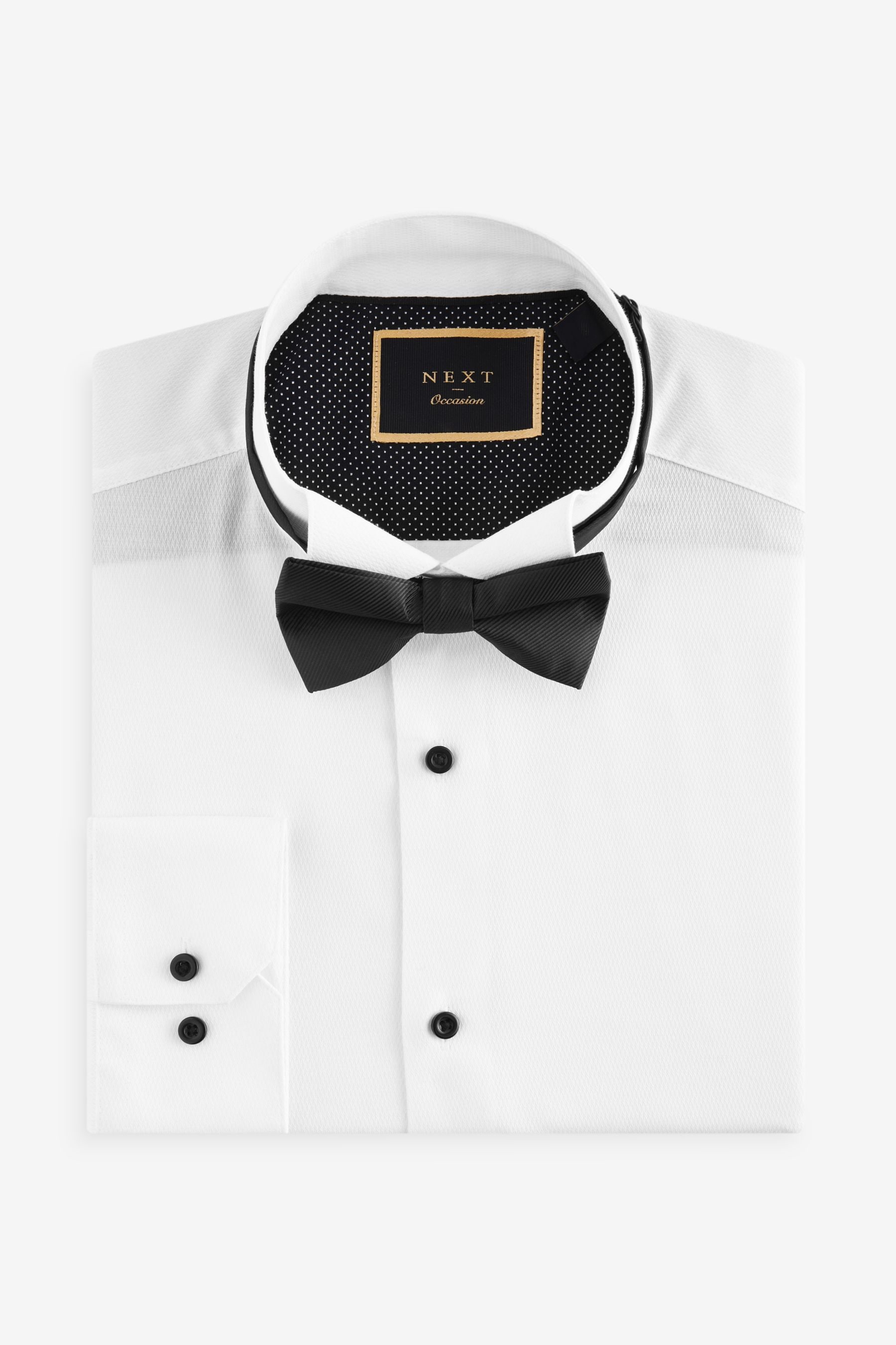 White Slim Fit Slim Fit Single Cuff Shirt With Wing Collar And Bow Tie Pack