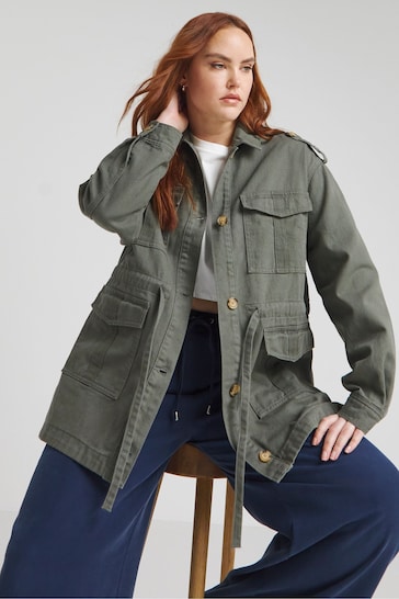 Simply Be Grey Waist Detail Cargo Jacket