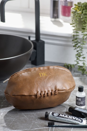 Personalised Rugby Shape Washbag by Love Abode