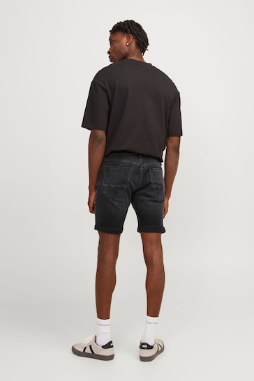 JACK & JONES Black Slim Fit Rolled Hem Denim Shorts