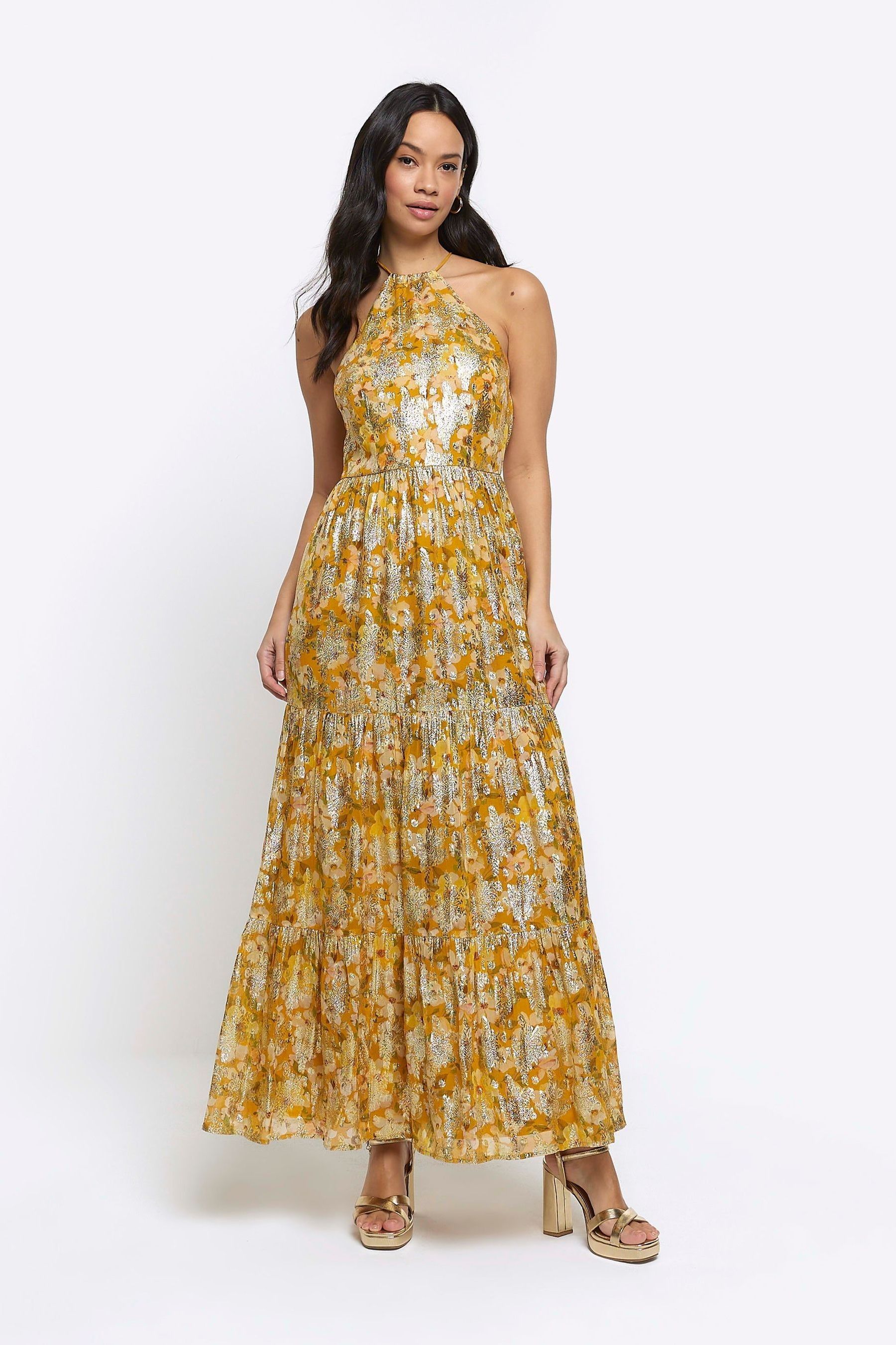 Buy River Island Yellow Halter Floral Maxi Dress from the Next UK online shop