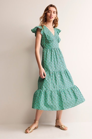 Boden Green Petite May Cotton Midi Tea Dress